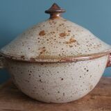 Soup tureen, vegetable dish in Puisaye stoneware signed by Jean-Pierre Prud’homme.