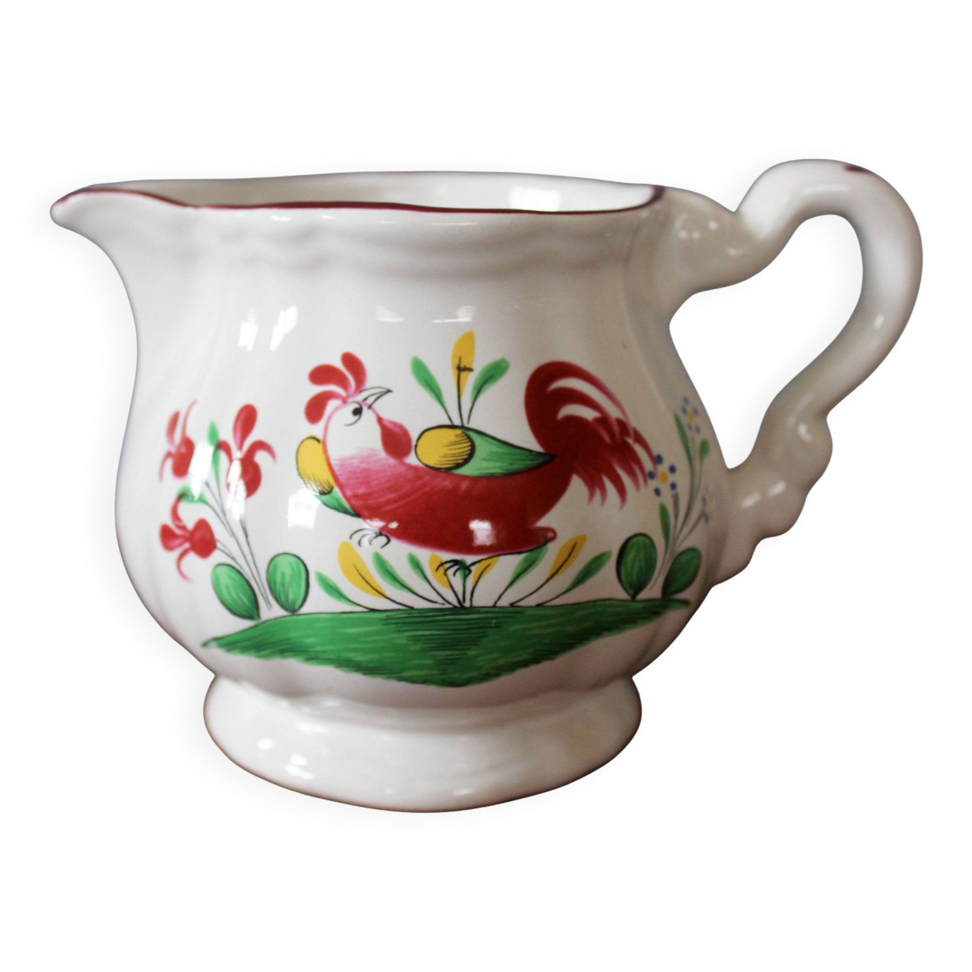 Large vintage ceramic milk jug, Saint Clément France, Le Coq motif