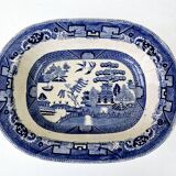 Old Rectangular Hollow Dish In English Earthenware 19th Chinese Decor Blue Willow
