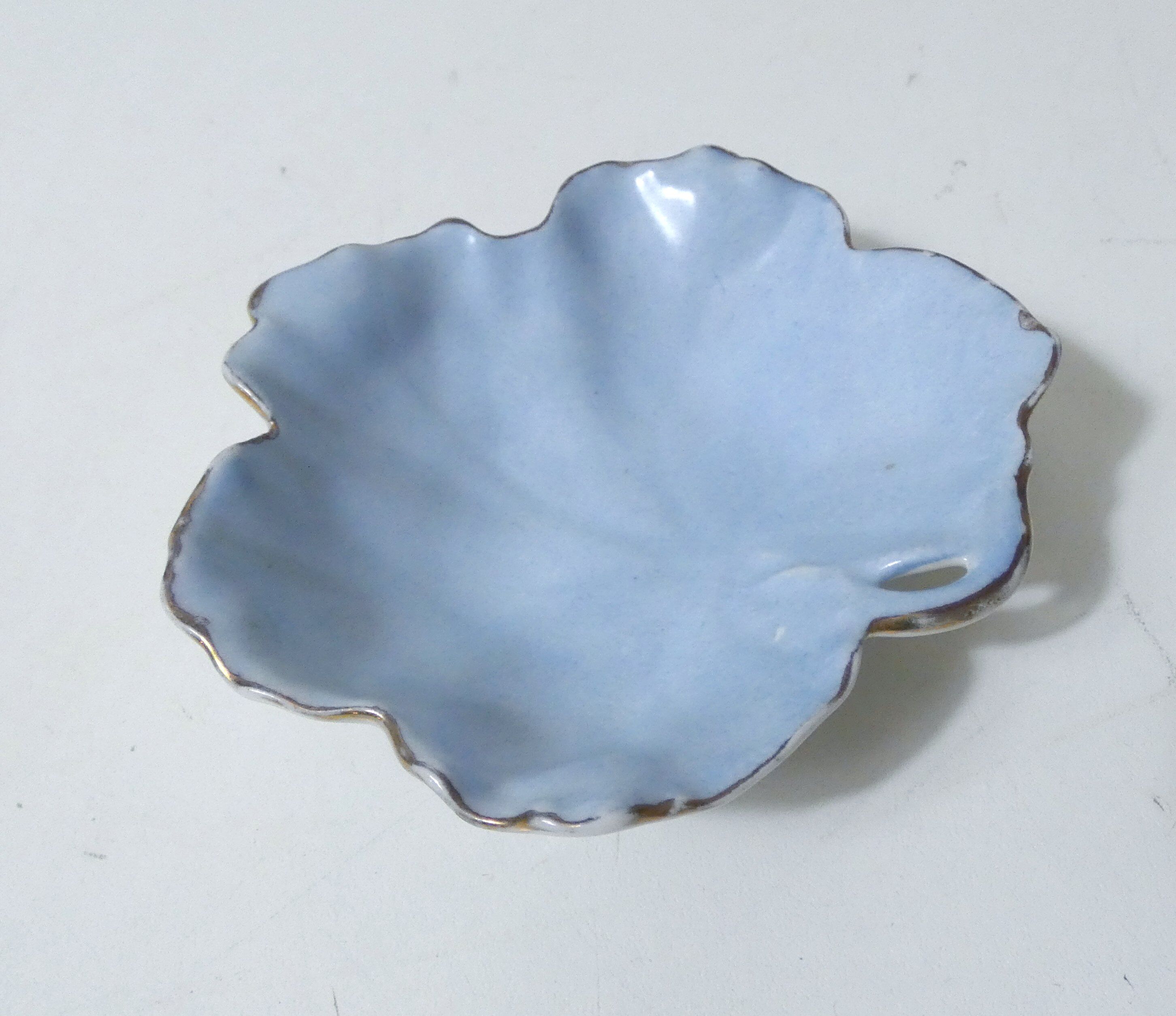 antique blue and gold leaf dish in Limoges porcelain