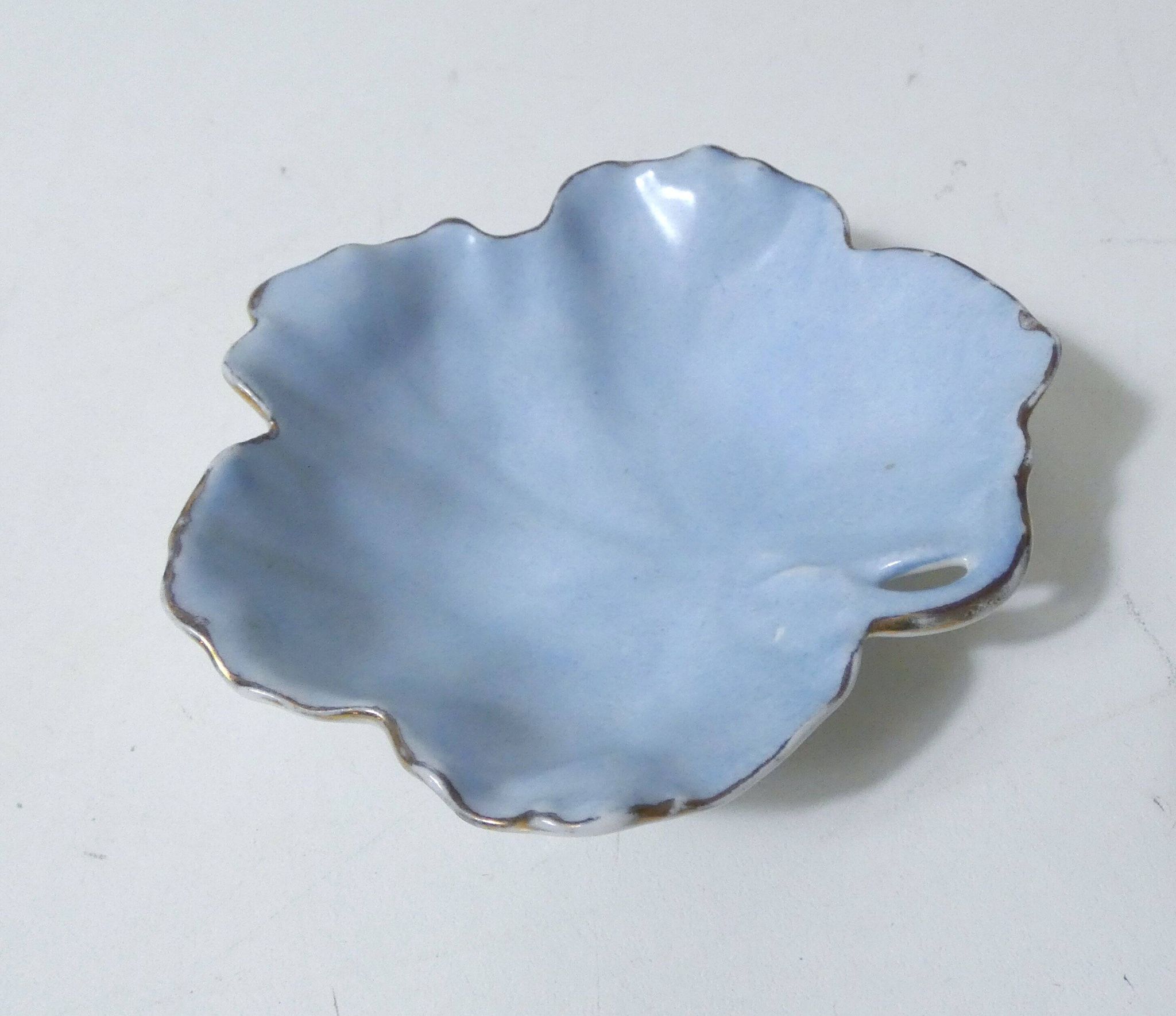 antique blue and gold leaf dish in Limoges porcelain