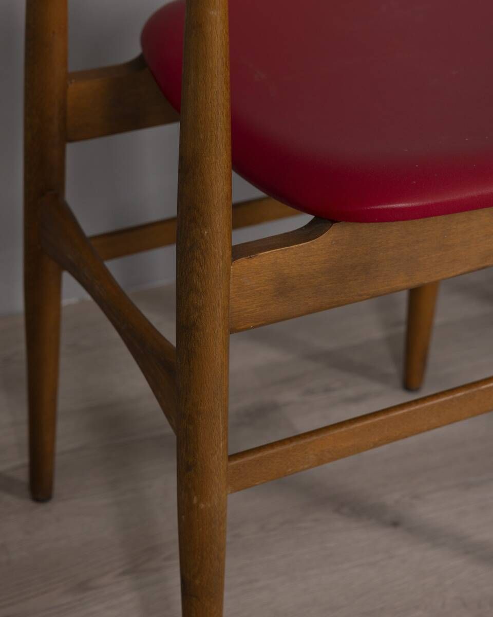 Pair of vintage 1960s chairs in wood and leather, italian design