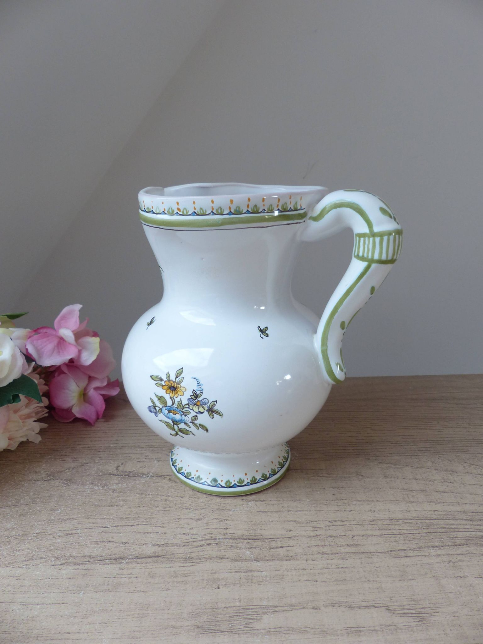 Pichet Cruche Carafe Faïencerie Moustiers Signed Lallier Vintage