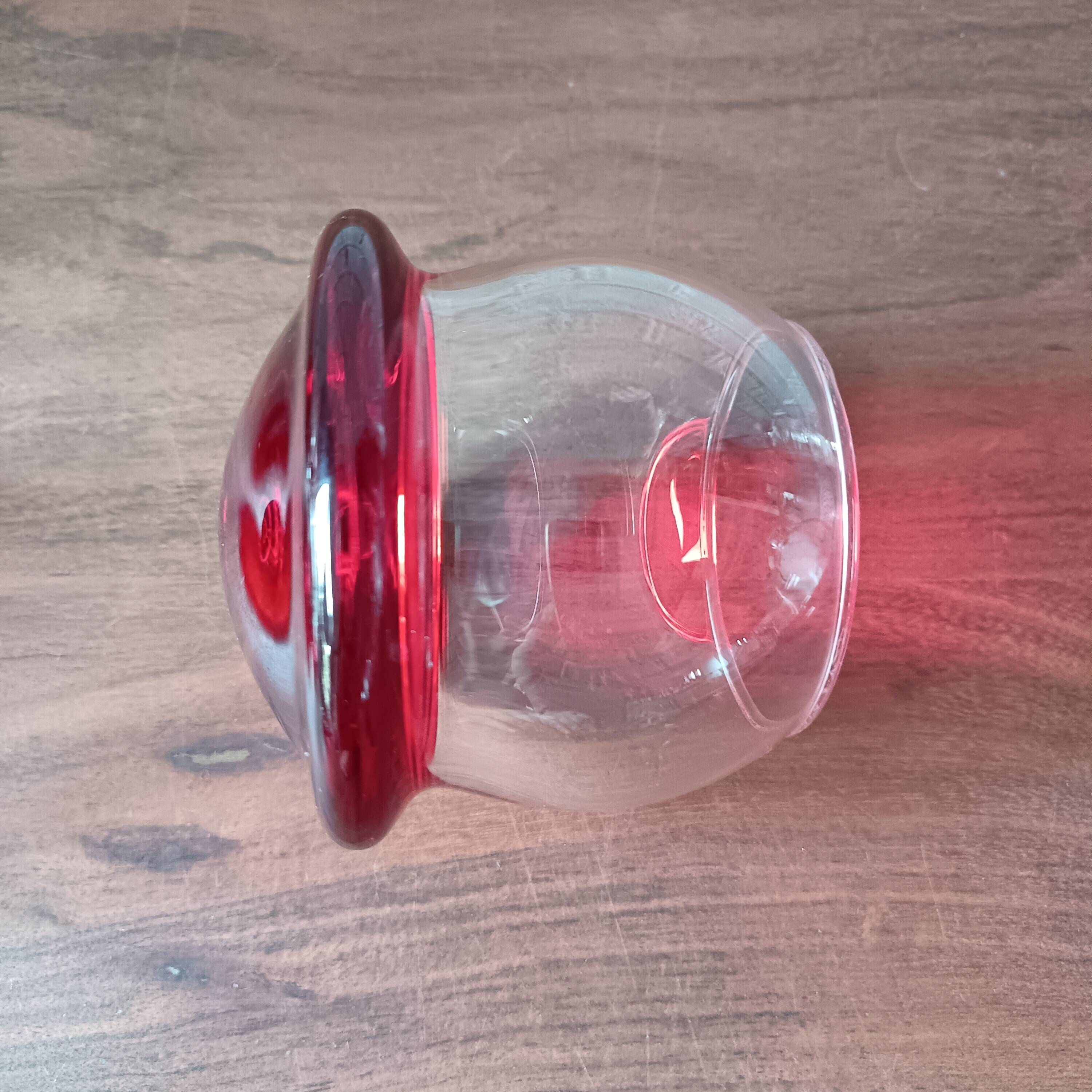 Vintage red designer glasses and carafe set, tumbler glass base