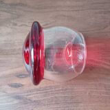 Vintage red designer glasses and carafe set, tumbler glass base