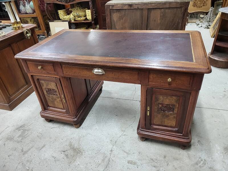 Art deco 4-door, 3-drawer, double-sided, 1930s flat desk