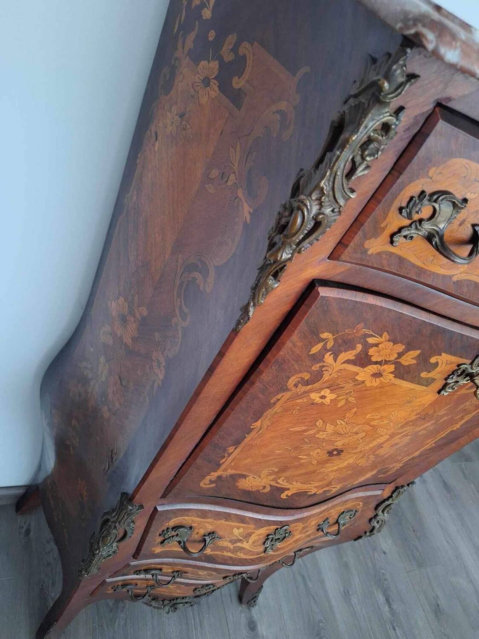 Antique secretary with marble top, late 19th century office furniture