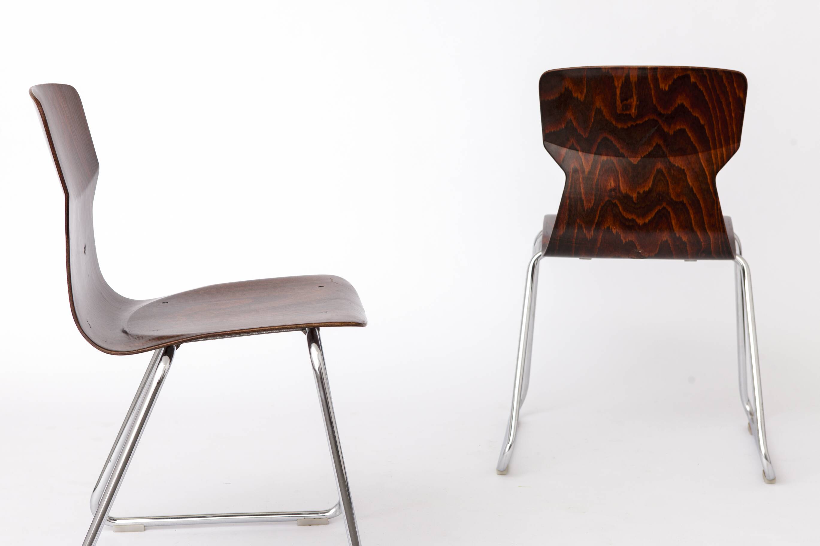 2 of 4 Vintage Flötotto Pagwood Chairs, 1970s German Design, Plywood
