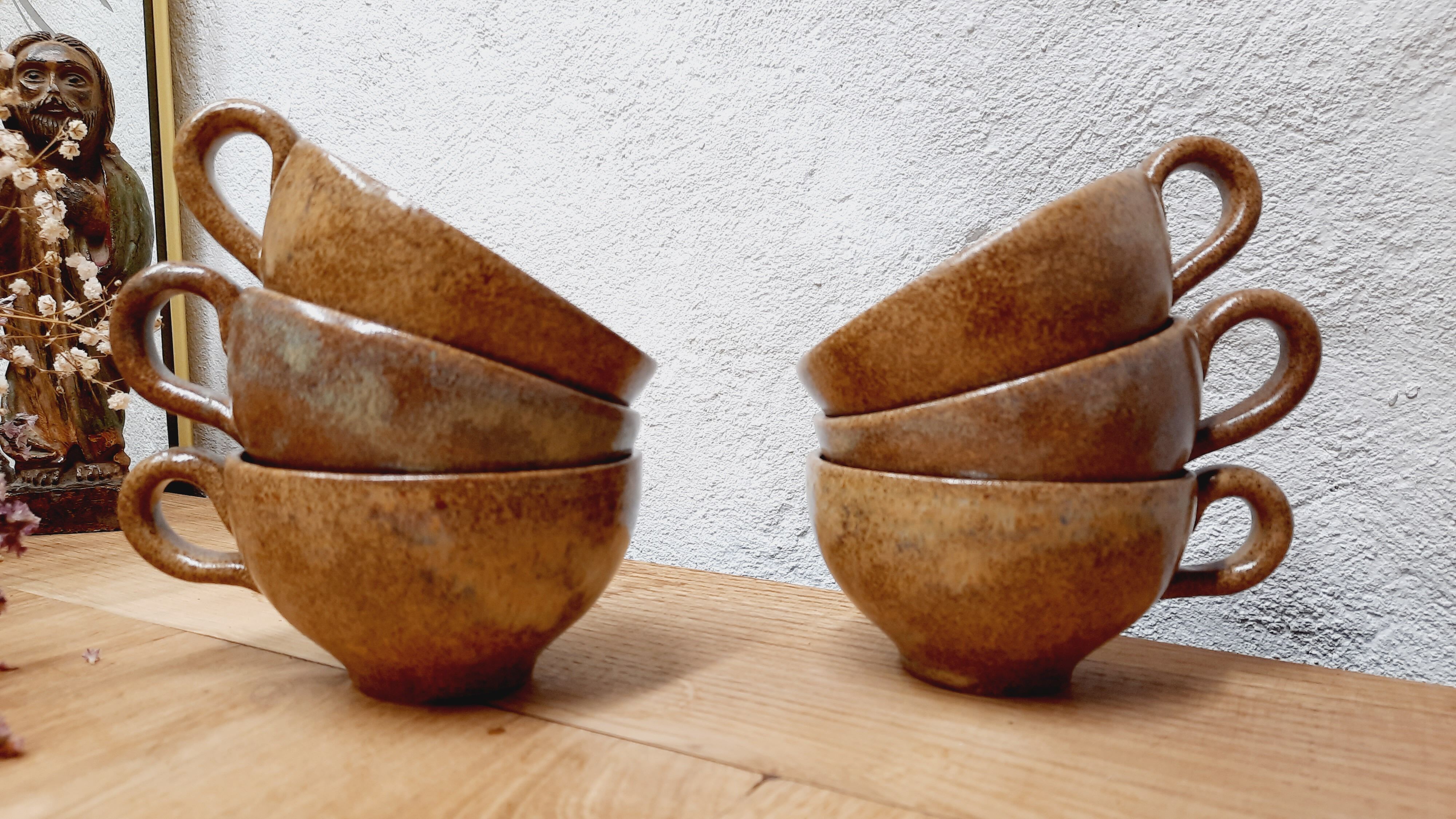 Set 6 cups handmade stoneware