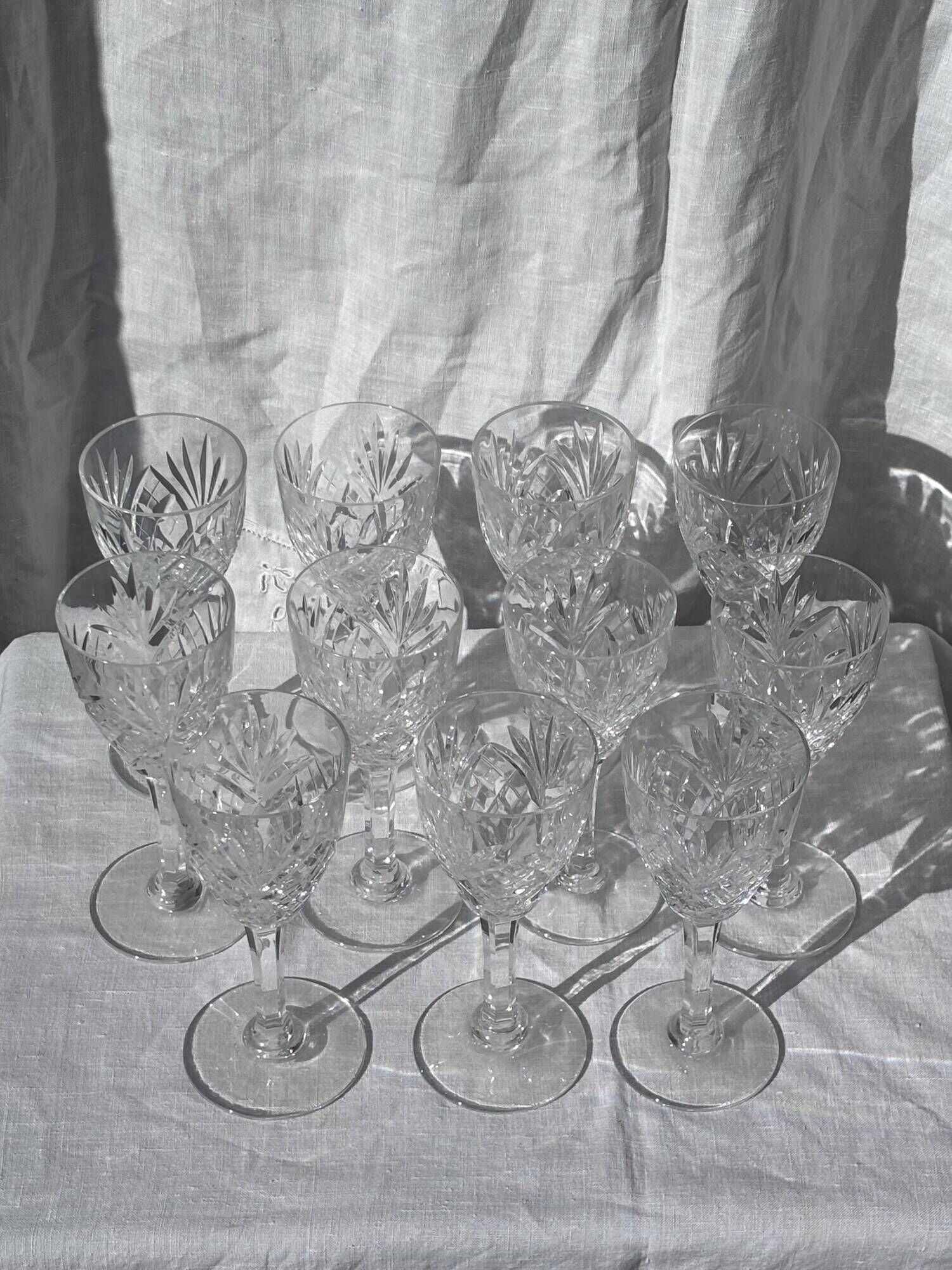 Set of 11 Chantilly white wine glasses by Saint-Louis.