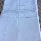 drap ancien brodé main en lin avec monogramme et jours