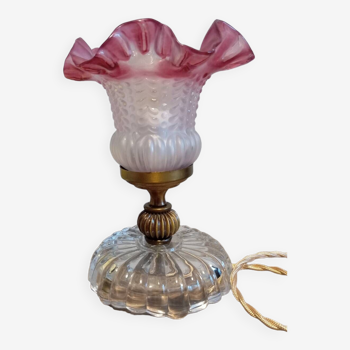 Lampe à poser laiton/verre globe fleur tulipe volanté🌷 rose , rétro chic