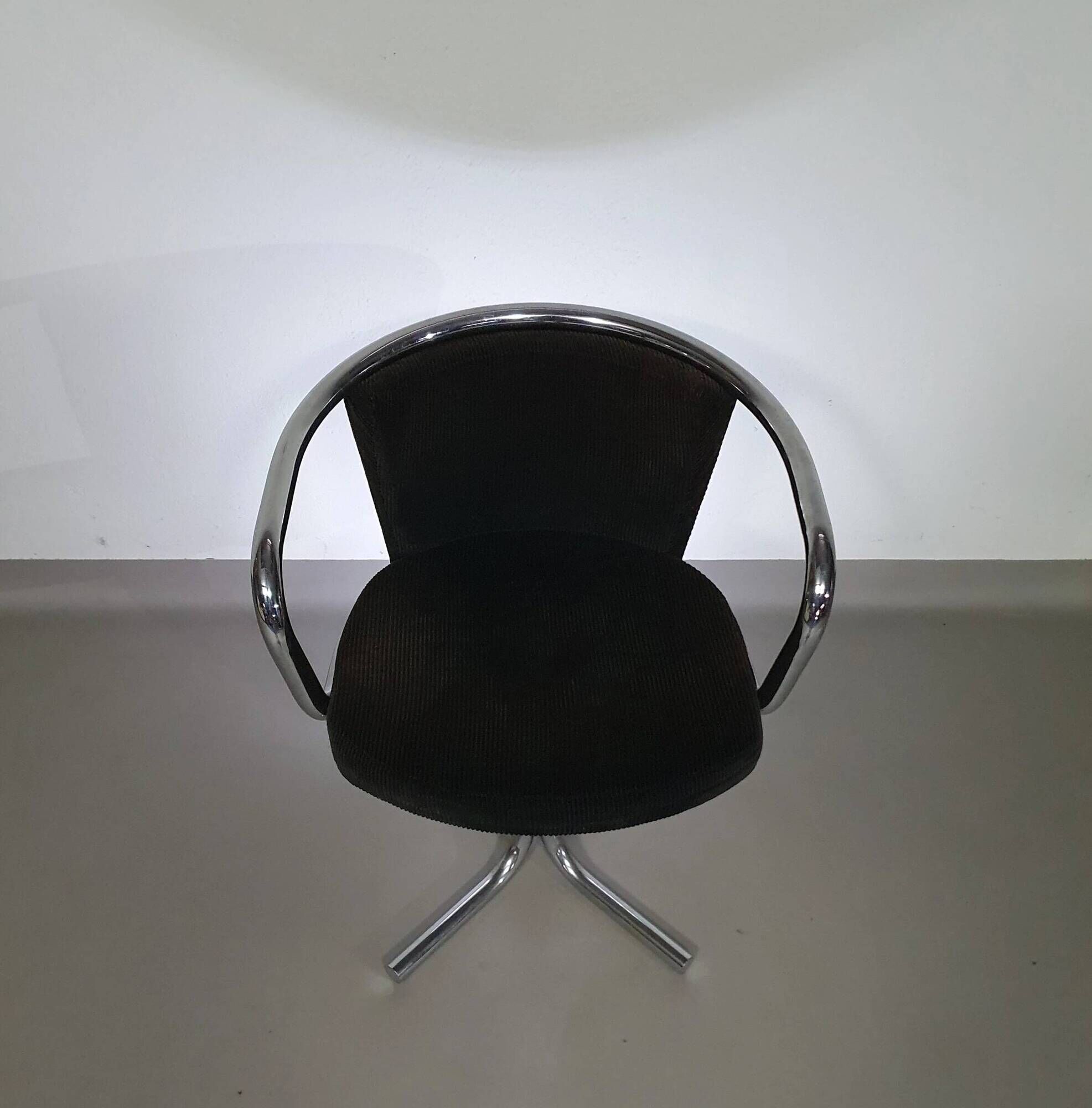 3 x mid-century tube frame chairs (swivel) corduroy upholstery
