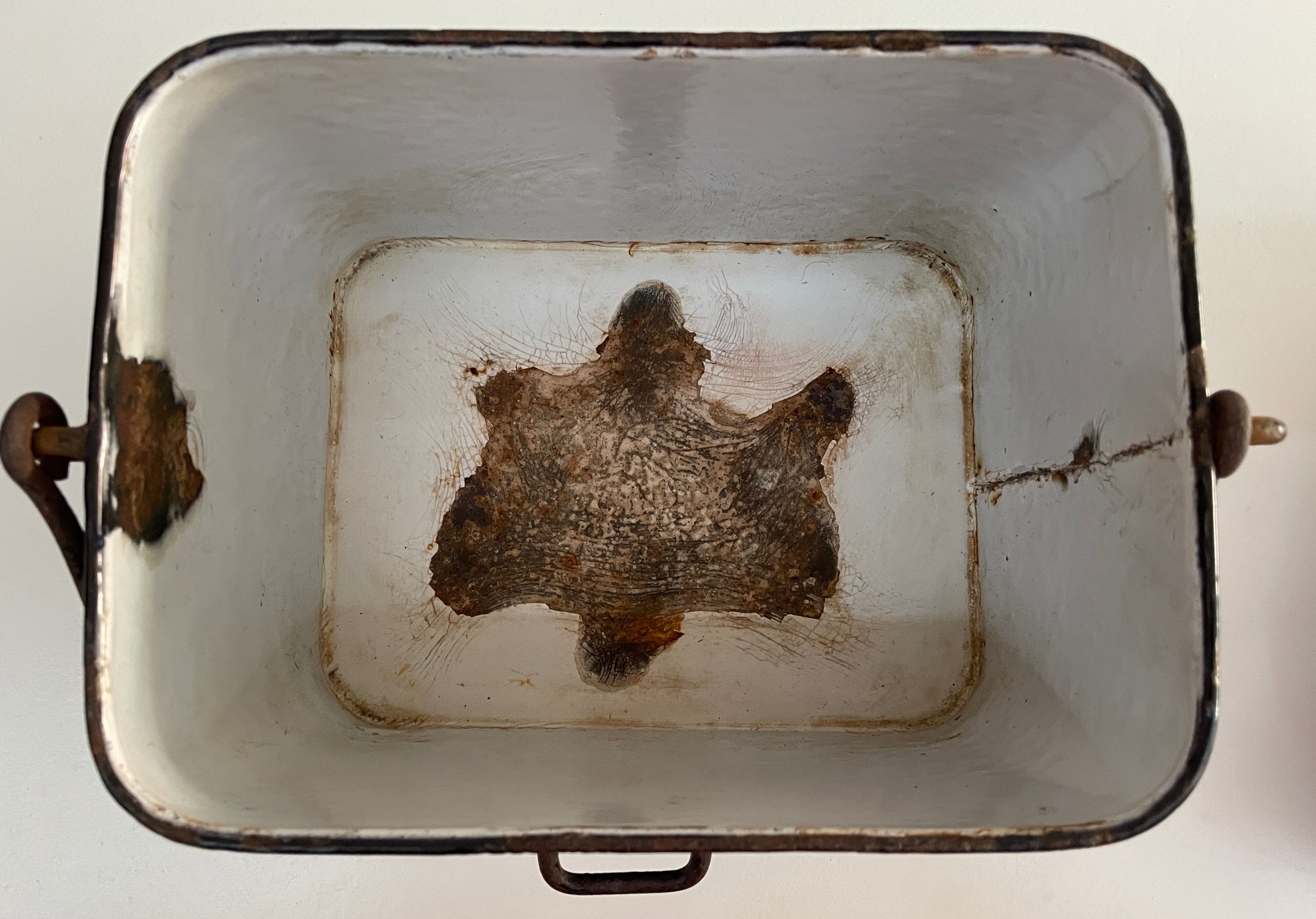 Old blue enamelled metal box