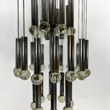 Mid- Century glass and chrome chandelier by Sciolari. Italy 1960s