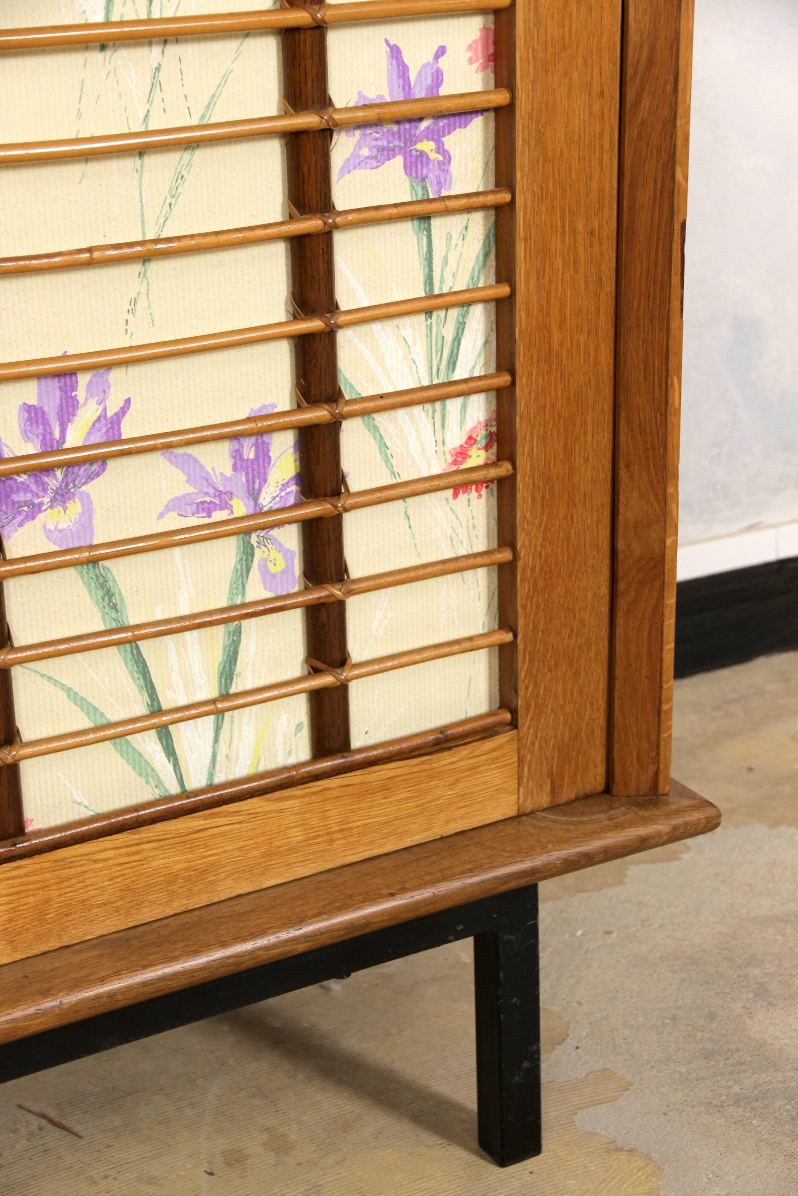 Vintage 1960 removable rattan and oak cabinet