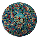 Longwy enamel dish decorated with a port scene