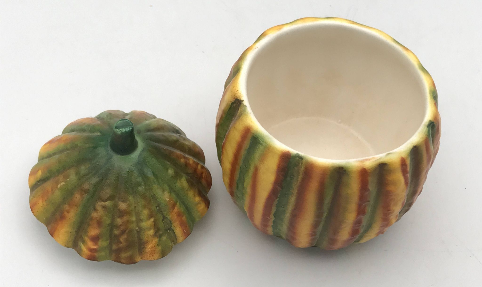 Vintage ceramic sugar bowl by Barettoni Nove, melon shape, Italy