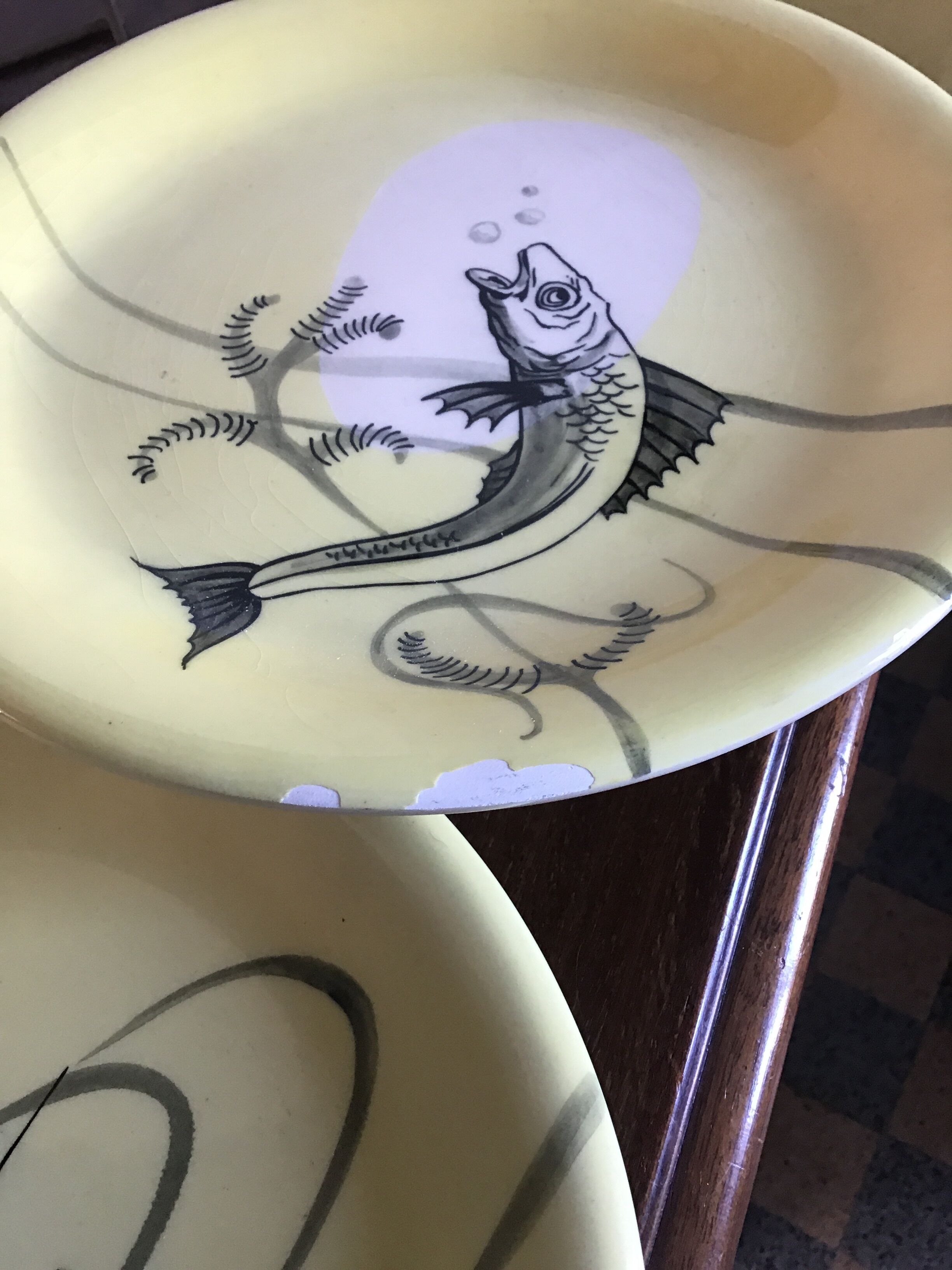 6 fish-decorated plates