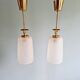 Pair of Mid Century Pendant Lights in Brass and Clear Crackle Glass, 1950s