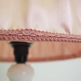 White marble table lamp with pink lampshade, 1950