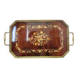 Plateau octogonal en marqueterie et laiton, Italy, Art Deco années 40 50