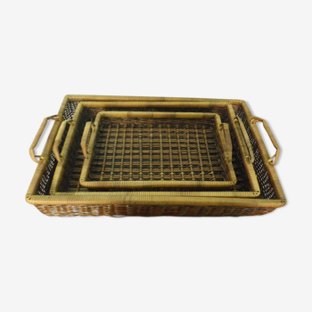 Lot of 3 servants, braided wicker trays