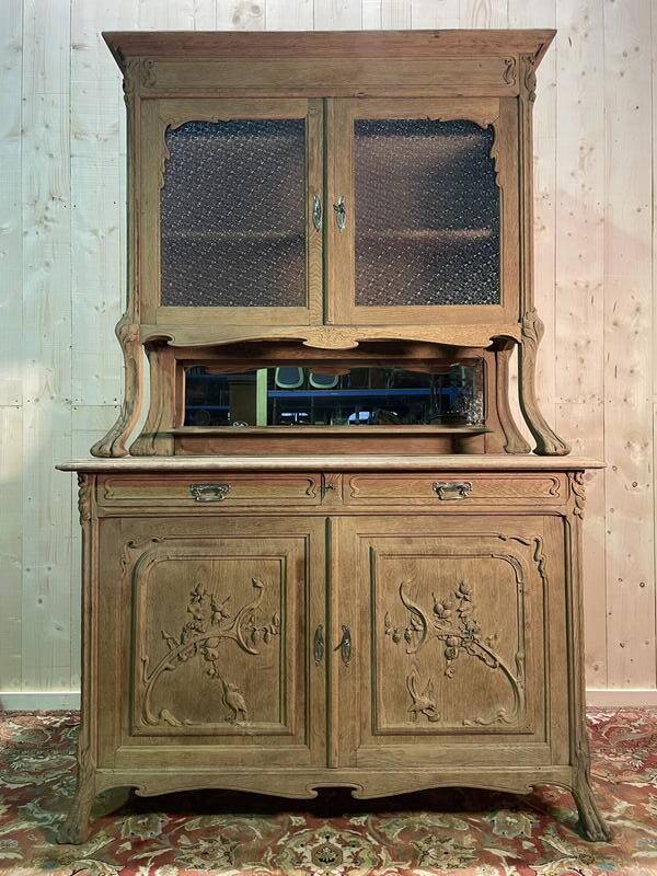 Two-body sideboard in solid oak, Art Nouveau period
