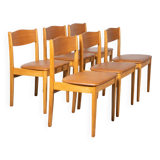 Set of 6 Danish Dining Chairs made of Beech and Brown Leatherette