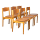 Set of 6 Danish dining chairs made of beech and brown leatherette.