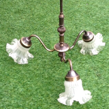 1970s Chandelier / Pendant lamp 3 arms of light Tulips with ruffles