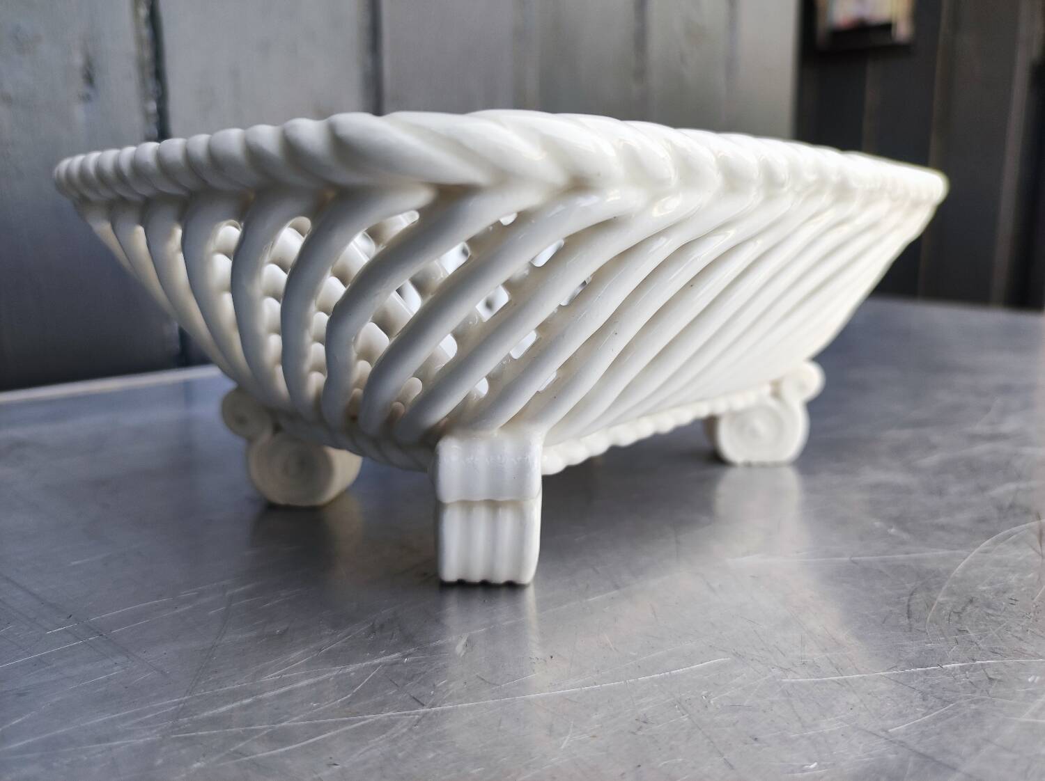 Vintage basket, woven ceramic fruit bowl