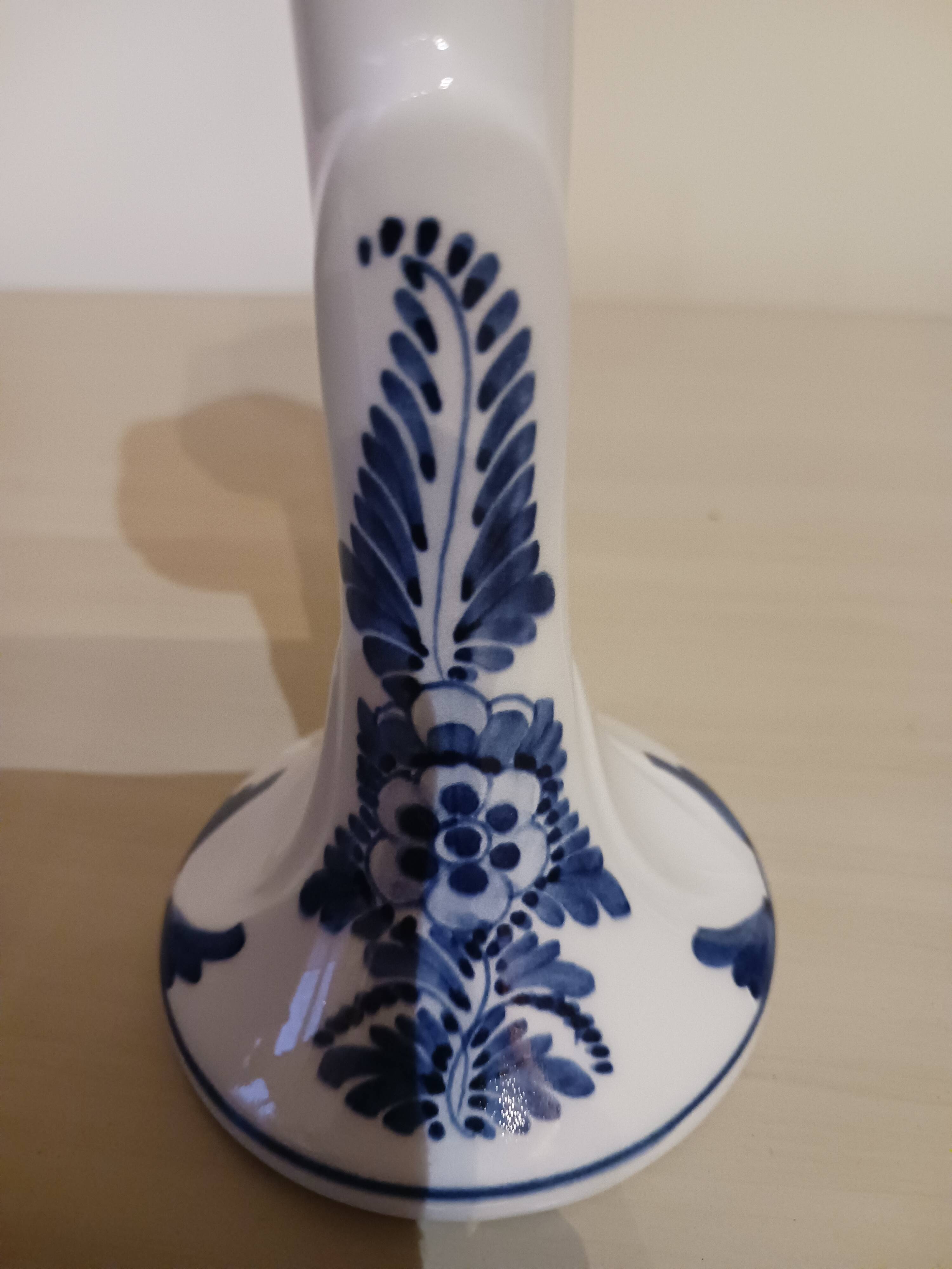 Pair of Delft earthenware candlesticks