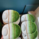 Set of 5 plates service dish tray barbotine ceramic vegetable porcelain asparagus italica