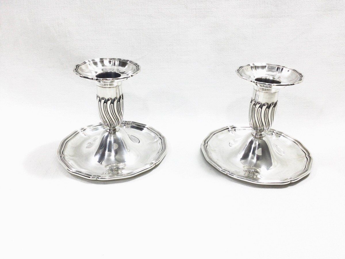 Paire de bougeoirs de table en argent massif Jezler