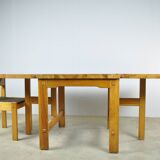 Vintage scandinavian pine drop-leaf dining table, edvin helseth, norway 70s