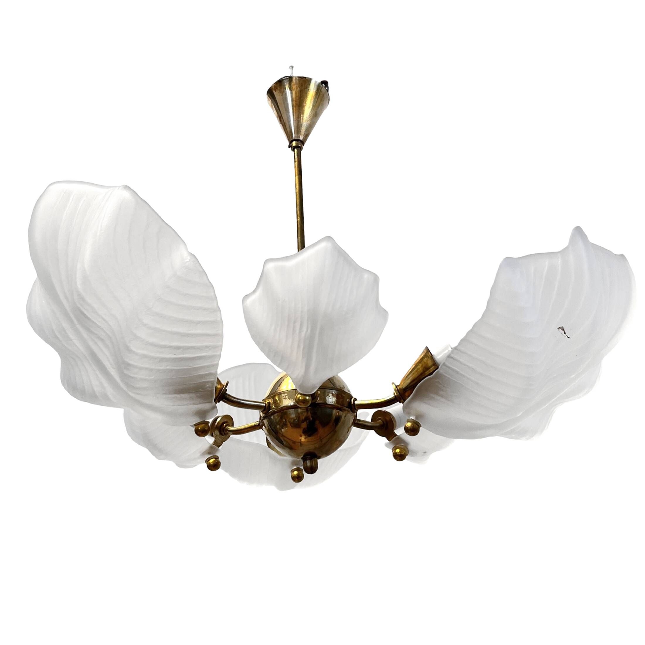 Beautiful chandelier, leaf type, Železny Brod Sklo ZBS, Czechoslovakia, 1970s.