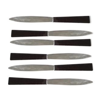 6 stainless steel cheese knives and bakelite