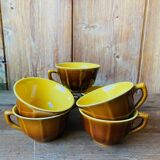 Lot tasse a café ancienne marron et jaune Sarreguemines France