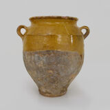 Pot à confit jaune vernissé, sud ouest de la France. Pot de conservation. Pyrénées XIXème