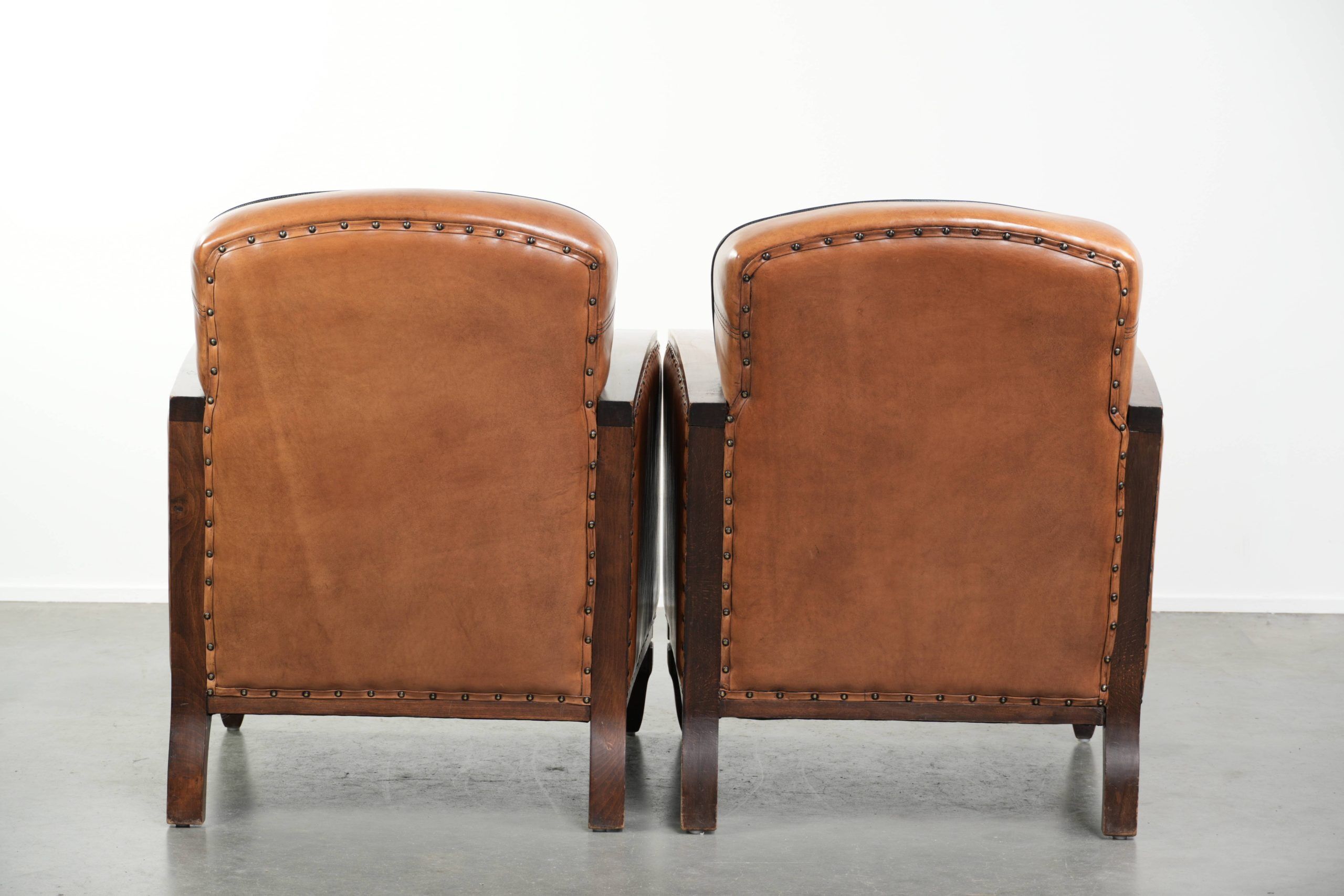 Unique set of two beautiful sheepskin art deco armchairs