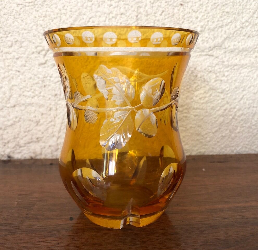 Yellow vase in carved crystal