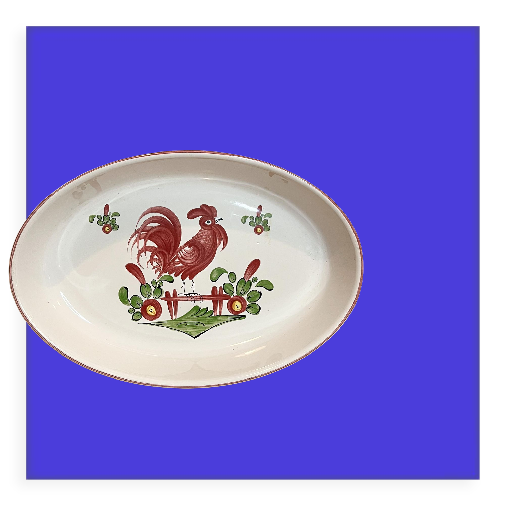 Plat en porcelaine décor coq