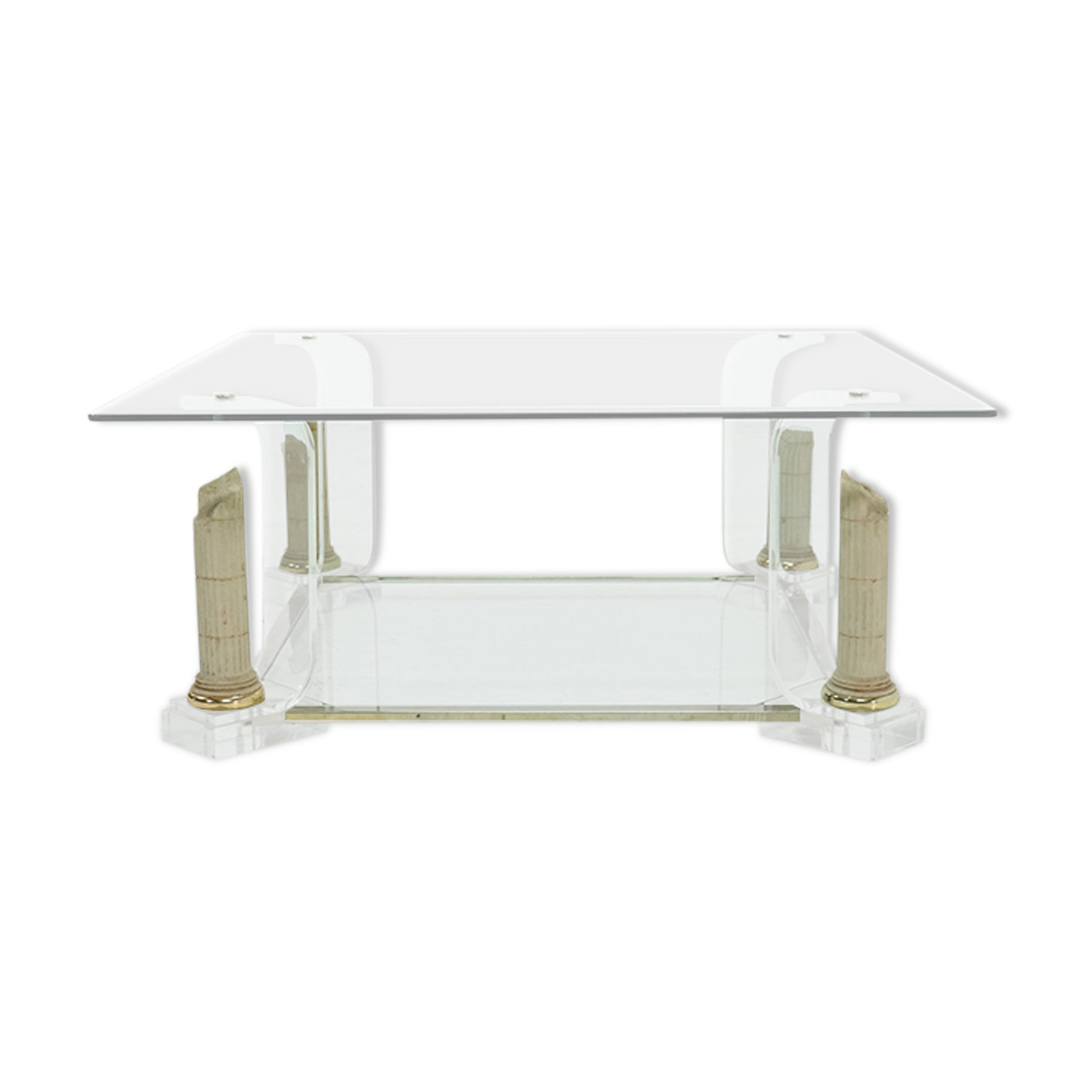 Two Tier Regency Lucite & Glass Pedestal Coffee table 1980s