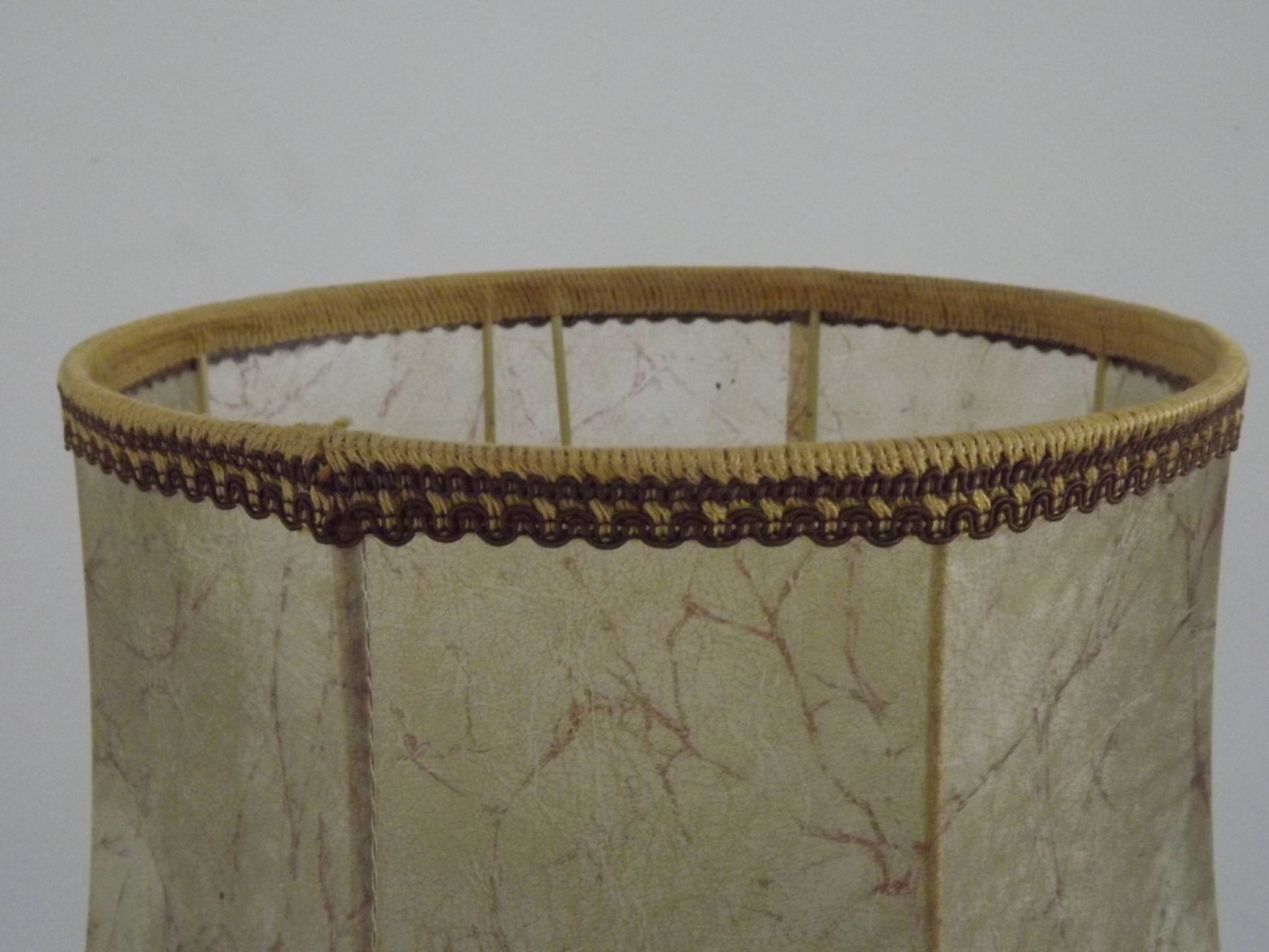 French Mid-Century Brass and Turned Wood Table Lamp with Hide Skin Shade