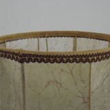 French Mid-Century Brass and Turned Wood Table Lamp with Hide Skin Shade