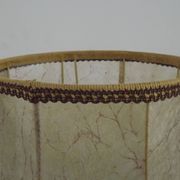 French Mid-Century Brass and Turned Wood Table Lamp with Hide Skin Shade