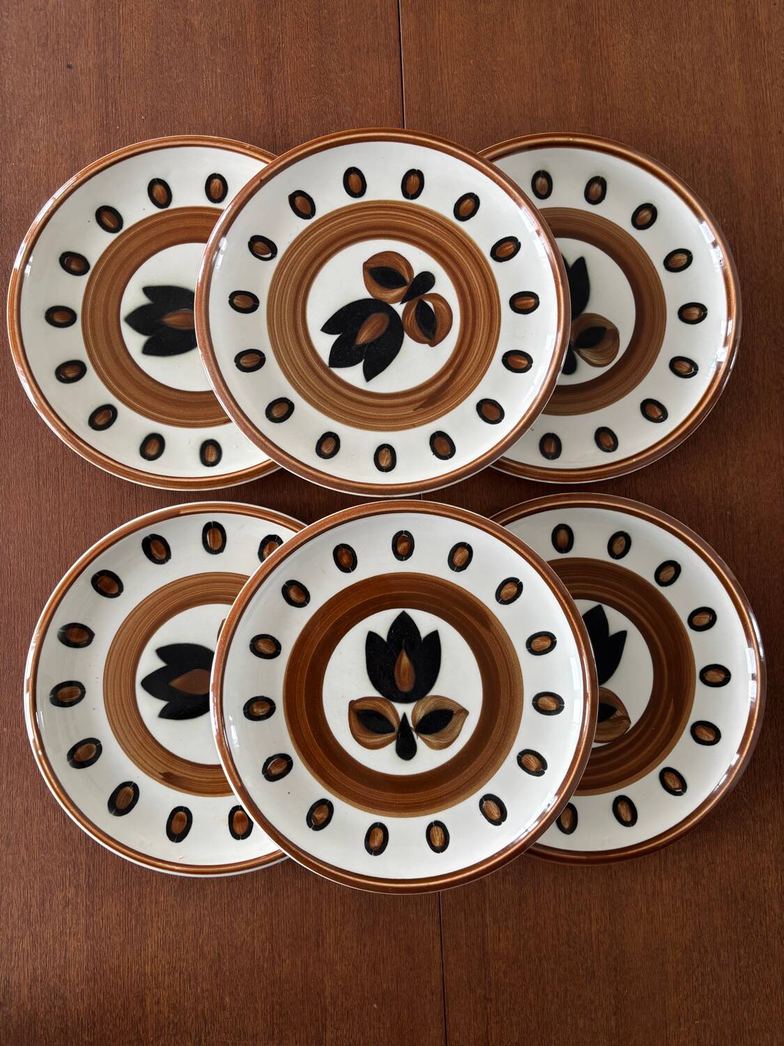 Set of 6 vintage Boch La Louviere plates, 1970s kimono model