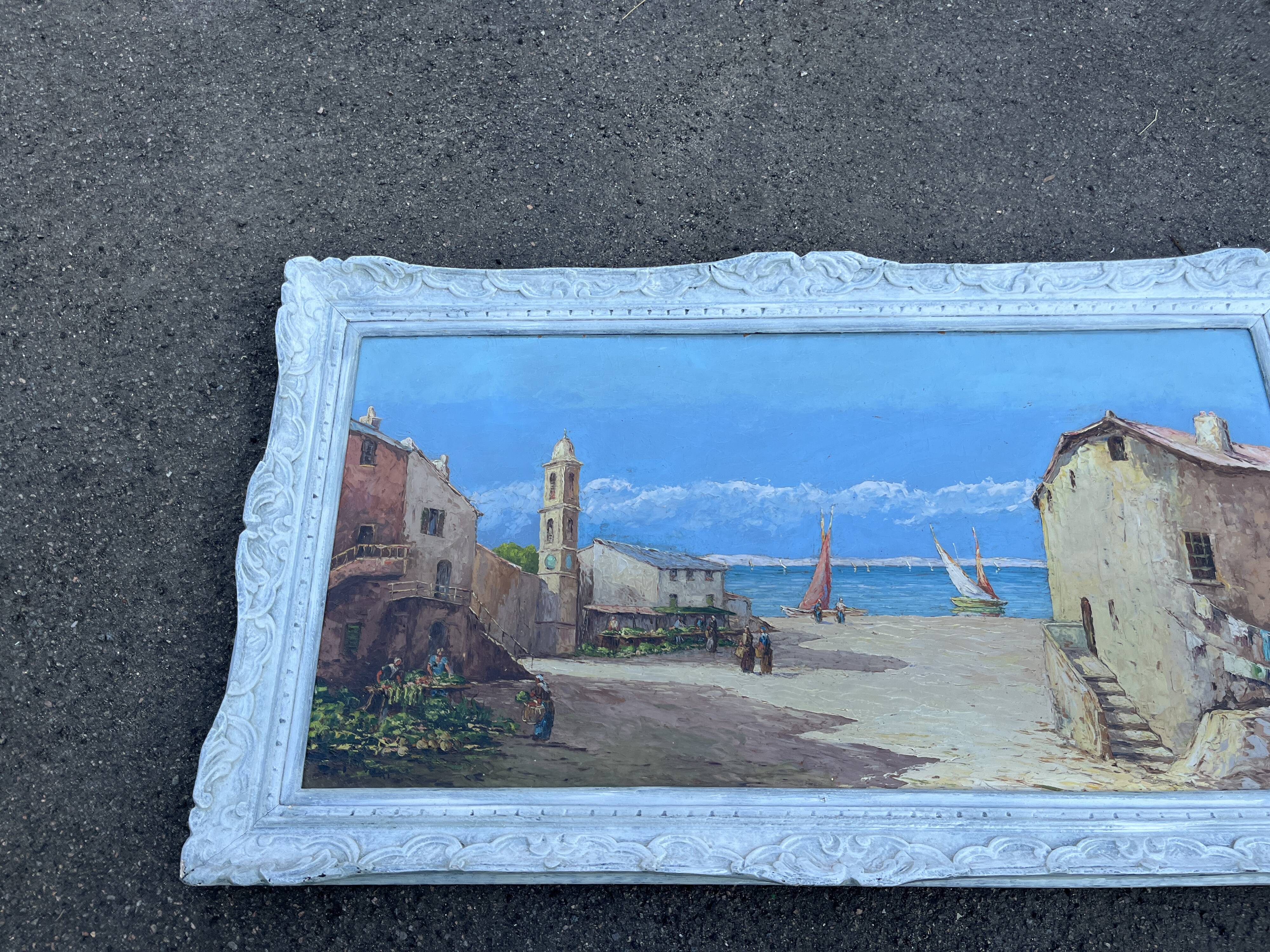 Ancient painting – Animated Mediterranean view – Port and sailing boats