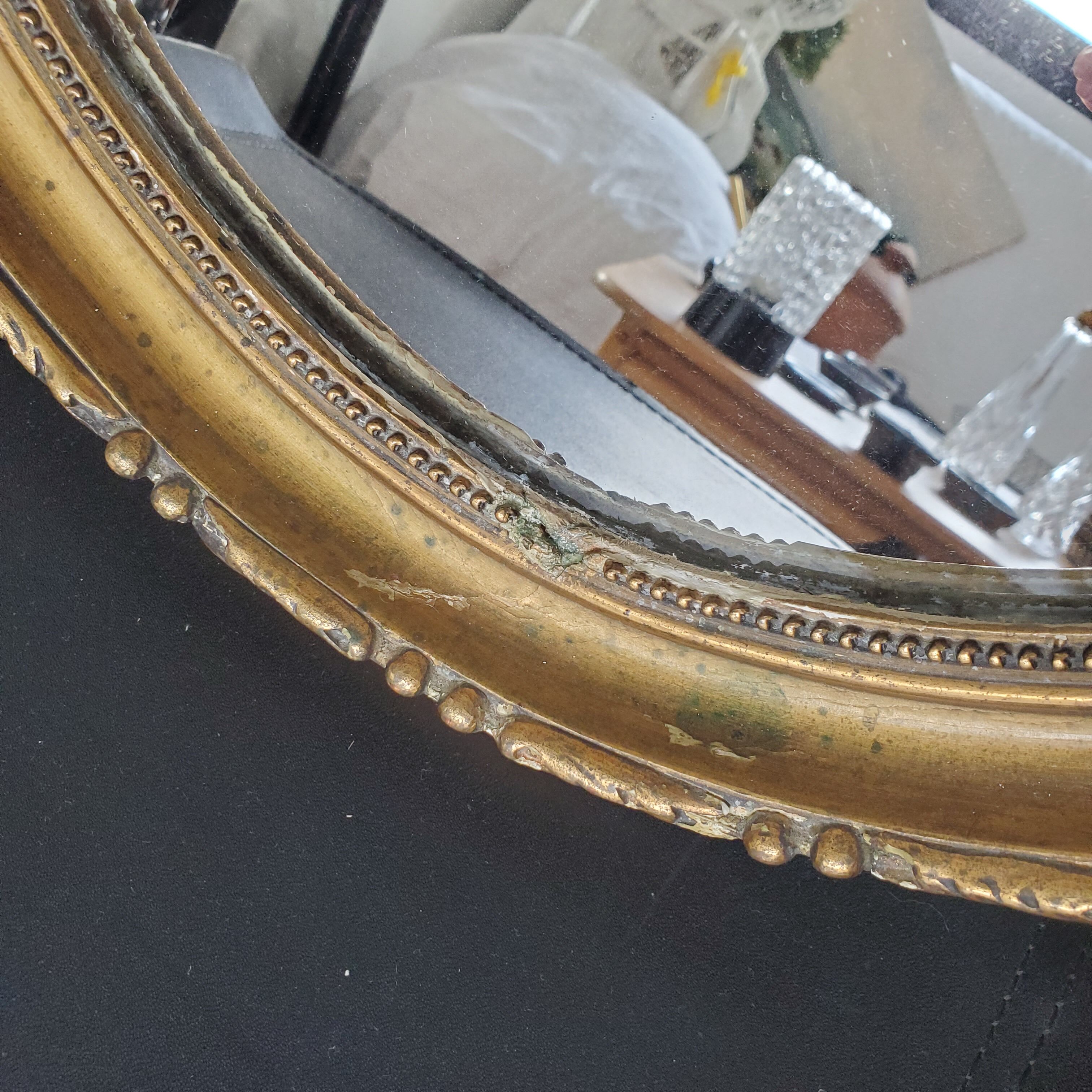 Louis XVI oval mirror with love knot and ribbon